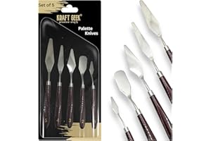 KRAFT GEEK 5 Piece Palette Knife Set. Stainless Steel Palette Knives for Arts and Crafts. Mixing Scraper and Knives for Acrylic Art and Baking.