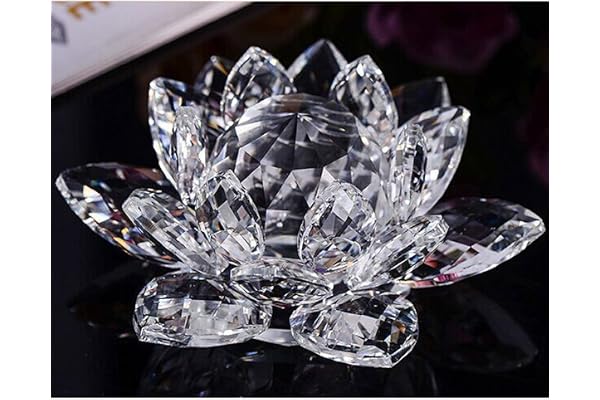 Bouquet de fleurs de lotus en cristal - Grande taille - Artisanat - Décoration pour la maison - De toutes les couleurs - Cadeau pour un anniversaire, un mariage, Verre cristal, blanc
