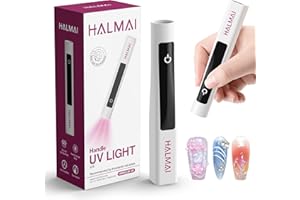 Halmai Handheld UV Nail Lamp for Gel Polish,Portable Mini Red Light with LED,Cordless Rechargeable USB Nail Dryer,at-Home Manicure Salon Tool with Nail Curing,Nail Stamping & Cat Eye Magnet (White)