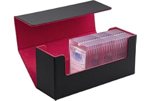 Mcbazel Card Deck Box for 35PT Magnetic Card Holder, Card Deck Holder for MTG/TCG cards,PU Leather Deck Box Storage Case(Black Red)