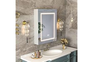 Mepplzian 600 * 750 Led Bathroom Mirror Cabinet,Bathroom Cabinets with Lights 3 Color,Wall Mounted Cabinets with Mirrors,Illuminated Mirror with Storage,Mirrored Cabinet with Defogger