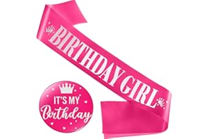 Yaomiao Birthday Sash for Women Birthday Girl Sash Party Decorations and It's My Button Glittery Metal Pin Its My Pin Badge for Party Decoration(Hot Pink)