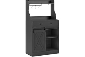 KIMENICH Armario de Cocina, Aparador Cocina con Cajón Grande, Armario Buffet con Encimera, Estantes Ajustables, 3 Ganchos, Gran Espacio de Almacenamiento, para Cocina, Salón, Comedor, 70 x 40 x 135 cm, Negro