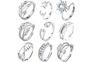 MLPKOI 9 Stück Fidget Ring Mädchen, Anxiety Ring Spinner Ringe Damen Fidget Rings Set, Einstellbar Offen Spinner, Verstellbar Anti Stress Rings