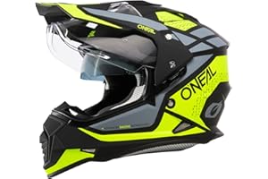 O'NEAL Casco Moto Enduro Aberturas de ventilación para un máximo Flujo de Aire y refrigeración, Carcasa ABS, Visera Solar integrada Casco Sierra R V.24 Adulto Negro Amarillo Neón Gris Talla XL