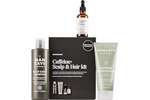 ManCave Caffeine+ Scalp & Hair Kit with 3 Haircare Essentials for Healthier Hair and Scalp, Scalp Care Shampoo, Caffeine Conditioner and Caffeine+ Scalp Serum, Sulphate Free, Vegan, Cruelty Free