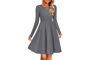 Zeagoo Vestito Donna Invernale a Maglia Manica Lunga Abito Elegante Girocollo Maglione Abiti Casual Linea A Vestiti Tinta Unita S-XXL