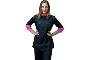 tessile astorino Ricamo Gratuito - Giacca Cuoco da Cucina - Casacca Chef Donna - Nera e Fuxia - Made in Italy