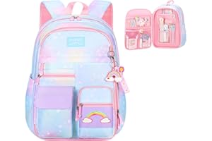 VOICI ET VOILA Duży plecak szkolny dla dziewczynek plecak podstawowy dla dzieci plecaki szkolne dziewczynki 6 lat torby szkolne dla dziewczynek młodzieżowy plecak szkolny 45 x 32 x 18 cm, niebieski / szary, Bagaż