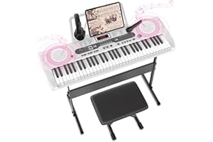 ABSEAD Klaviertastatur für Anfänger, Piano Keyboard for Beginners, 61-Key Electric Keyboard with Keyboard Stand, Piano Bench, Microphone, Earphone, Music Stand, LED-Bildschirm, zwei Lautsprecher, Lehrmodus