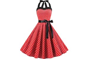 IMEKIS Damen Vintage Cocktailkleid Ärmellos Neckholder 1950er Polka Dots Retro Rockabilly Swing Kleid A Linie Faltenrock Knielang Hochzeit Festlich Abendkleid Ballkleid