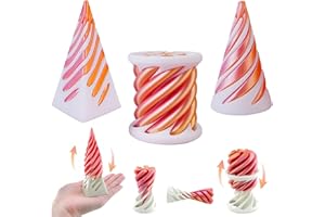 JoyJoyful 3 Pcs Impossible Cone Fidget Toys for Kids Adults, 3D Printed Spiral Cone Pyramid Passthrough Sculpture, ADHD Tangle Desk Toys for Stress, Vortex Thread Illusion Deco Souvenir Gift (White)