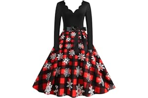 SNAKELL Womens Christmas Dress Snowman Santa Printed Xmas Party Swing Dress Rockabilly Vintage Dress 1950s Retro Cocktail Fancy Dress A Line Dress Wedding Guest Dress