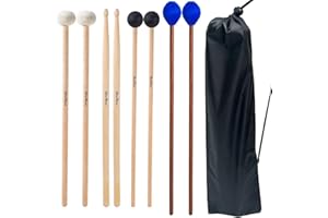 VixxNoxx Drum Mallets Kit – 4 Pairs (Felt, Rubber, Marimba, 5A) Drumsticks with Bag, Percussion Instrument Beginner Accessories for Steel Drum, Bass Drum, Cymbals, Glockenspiel, Xylophone Mallet