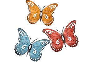 Runmeihe Lot de 3 décorations murales en forme de papillon en métal à suspendre pour extérieur, clôture de jardin et salle de bain, salon, chambre à coucher ou porche, terrasse