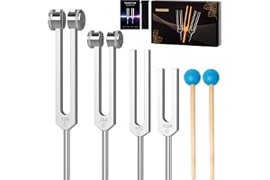 DiDiBirDi Tuning Fork Set 4 st 128 Hz, 256 Hz, 512 Hz, 1024 Hz med tillbehör för yoga och meditation, avslappnande upplevelse skapad av ljudvibration