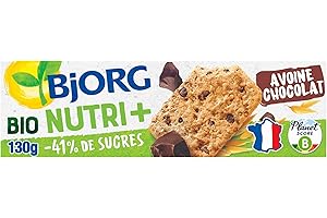 BJORG - Nutri + - Biscuits Avoine Pépites de Chocolat - Biscuit Bio - Sans Huile de Palme - Lot de 6 Paquets de 130 g
