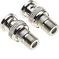 BNC Plug to F Type Socket Adaptor, Pack of 2 - Nickle Plated with Zinc Body Connectors, Connector for Scanner, Camera, RF Radio Antenna and Video Applications, CCTV Barrel Coupler