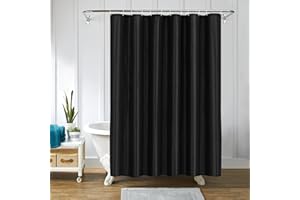 LUKDUNG 180 x 220 cortina de baño de poliéster textil, cortina de ducha antimoho, tela impermeable lavable con 12 ganchos negro
