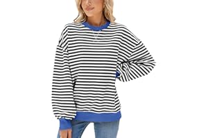 SotRong Women Oversized Striped Color Block Long Sleeve Crew Neck Sweatshirt Casual Loose Pullover Y2k Shirt Top for Girl