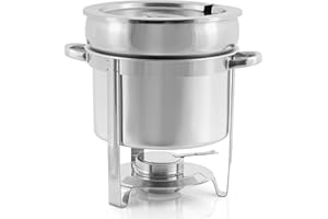 ‎MAHLZEIT Mahlzeit Edelstahl Chafing Dish rund 10 Liter | Warmhaltebehälter Essen, Speisenwärmer, Wärmebehälter, Suppenwärmer, Bain Marie Suppentopf, Chafing Dish für Buffet, Catering, Gastro und Party