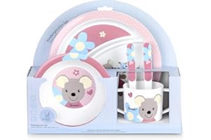 Sterntaler Geschirr-Set Mabel, Teller, Schale, Tasse, Löffel, Gabel, Alter: Für Babys ab 6 Monaten, Rosa/Mehrfarbig