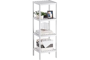 ‎SMIBUY SMIBUY Badezimmer-Aufbewahrungsregal, 4 Ebenen, Bambusregal, Organizer, multifunktionales Regal für Wohnzimmer, Schlafzimmer, Küche (weiß)