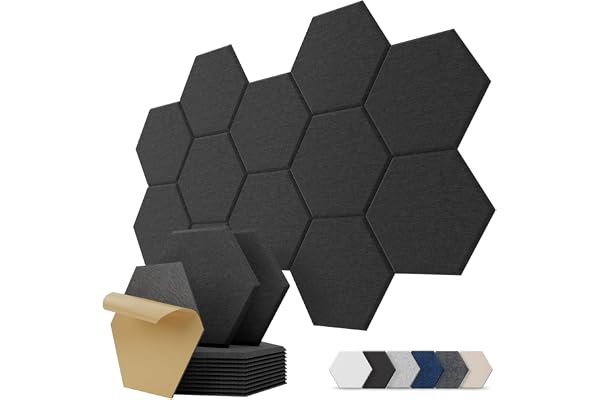 Kuchoow hexagone panneau acoustique mural, autocollant lot de 12, anti-écho & son plus clair panneaux acoustiques mur plafond porte traitement acoustique pour home studio, bureau, chambre gaming