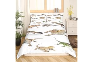 Loussiesd Reptil Bettwäsche-Set für Kinder Mädchen Jungen Teens Kind,Leopard Gecko Bettbezug Primitive Wildlife Tiere Eidechse Beige Weiß Grün,Dekor 2 Stück Bettwäsche 135x200cm