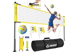Patiassy Filet de volley-ball portable d'extérieur pour jardin – Installation rapide et facile Poteaux en acier à hauteur réglable, pompe et sac de transport