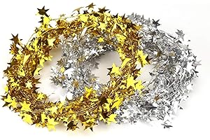 AMSIXNT 2 Stück Weihnachten Lametta Girlande,7,5 m Stern Lametta girlanden mit draht,weihnachtsdeko Baum Girlande,für Party bedarf und Dekorationen（Gold und Silber）