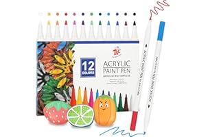 TBC The Best Crafts Pennarelli Acrilici Per Dipingere Sassi, 12 Colori Pennarello Acrilico, Pennarelli Per Legno, Ceramica, Vetro