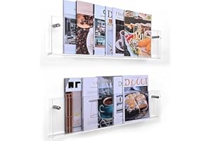 Ahtadums 2 Pack Acrylic Magazine Shelves, Clear Acrylic Floating Book Shelves, Wall Mount Bookshelf Brochure Holder, Wall Mounted Shelves Kids Book Display Shelves (40cm)