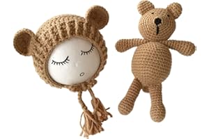 De feuilles Neugeborenen Fotografie Requisiten Kostüm Handarbeit Gehäkelte Mütze Mütze mit Bär Spielzeug