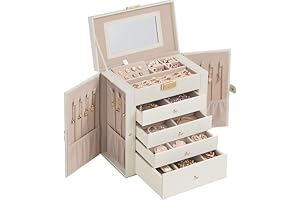 SONGMICS Jewellery Box 5 Layers, Lockable Jewellery Storage Organiser with 4 Drawers, Storage Case with Mirror, Gift for Love