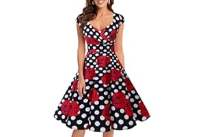 Bbonlinedress 1950er Vintage Retro Cocktailkleid Rockabilly Kleider V-Ausschnitt Faltenrock festliches Kleid