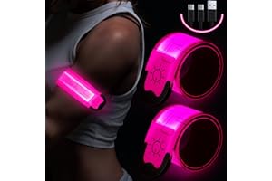 SIMKET Upgrade Led Armband Aufladbar, 2 Stück Reflective Leucht Armbänder Licht Armband Kinder Leuchtbänder USB Reflektorband Leuchtarmband Reflektorband Nacht Sicherheits Licht für Joggen Laufen Running
