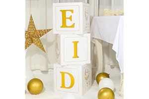 QIFU Boite Eid Mubarak Eid Mubarak Decoration - 3 Pièces Boite Aid Moubarak Avec Des Lettres Eid Dorées, Blanc Boite Eid Pour Decoration Ramadan 2024 Islam Deco Aid Moubarak Omra Mubarak Decoration