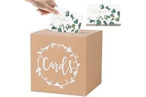 BOFUNX Hochzeit Kartenbox mit 30 Stücke Thankyou Grußkarten Hochzeitsdeko Hochzeitsbox Geschenkkarten Partydeko Geschenkkartenbox Geld Box Briefbox Postbox