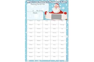 PartiKraft - (Pack of 2 A4 Christmas Fundraising - Who's on Santa's Naughty List? - Scratch To Reveal Game Card - 50 Boxes