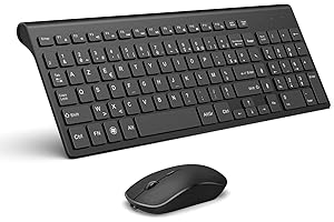 Clavier Souris sans Fil,JOYACCESS Souris et Clavier Rechargeable,Portable Silencieux 2400 DPI Souris,Modèle Compact Ergonomique Taille Normale Créé pour PC/Laptop/Ordinateur (Disposition AZERTY)-Noir