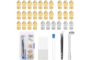 APOMOONS 30 sztuk dysz 0,4 mm 0,2 mm 0,6 mm, do drukarki 3D, mosiężne dysze ze stali nierdzewnej do Creality Ender 3 V2 / Ender 3/Ender 3 Pro/Ender 3 Max/Ender 5 Pro, Ender 3 S1/Ender 3 Neo/CR serii