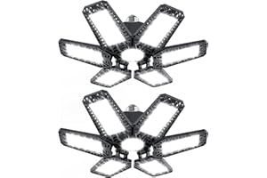 YIQIBRO 2 Pièces Lampes LED 185 W, 18500 LM Lampe Déformable à 6+1 Panneaux Ajustables, 6500 K Plafonnier pour Garage, Entrepôt, Atelier, Gym, Cuisine