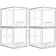 Vtopmart 4 Pack Stackable Storage Drawers, 6.6''Tall Acrylic Bathroom Makeup Organizers, Clear Plastic Bins For Vanity, Undersink, Kitchen Cabinet, Pantry Organization