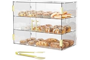 Cityjoy 3-Tiers Countertop Bakery Display Case with Elastic Auto-Door, 19.5"x 14.9" x 10.3" Acrylic Pastry Display Case Food Display Cabinet Box for Bread Dessert Cookie Baking