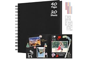 Boic Photo Albums Scrap Books 8x8 in, DIY Spiral Album 40 Pages Memory Books Family Scrapbook, Guest Book for Baby Valentine's Day Birthday Gifts (Black)