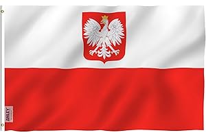 Anley Fly Breeze 3x5 stóp Flaga stanowa Polski - Żywy kolor i odporna na blaknięcie - Płócienny Nagłówek i podwójne szycie - Poliestrowe flagi polskiego or?a z mosiężnymi przelotkami 3 x 5 stóp