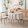 PUDSIRN Table Cloth, Polyester Waterproof Tablecloths, Rectangle Wrinkle Free Tassel Table Clothes for Kitchen Dining, Party, Holiday (Round 140cm, Beige)
