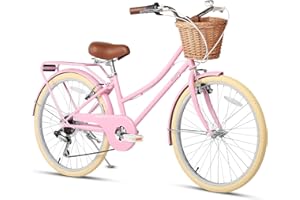 Glerc Missy 20" 24" 26" Pouces Fille Cruiser Shimano 6 Vitesses Hybrid vélo de Ville pour Les Jeunes de Plus de 6 Ans avec Panier en Osier léger, Plusieurs Couleurs
