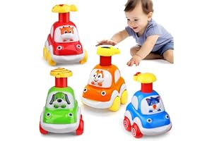 Bil leksaker 1 år pojke, bilar för barn 2 3 år pojkar present | 4-pack tryck-och-kör djur billeksaker baby bilar barn leksake